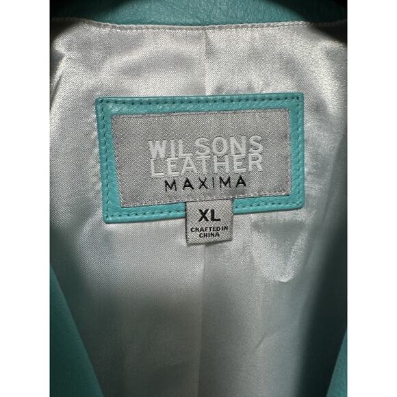 Wilsons Leather Maxima Jacket Womens XL Aqua Blue Fitted Blazer Genuine Leather - Picture 4 of 8